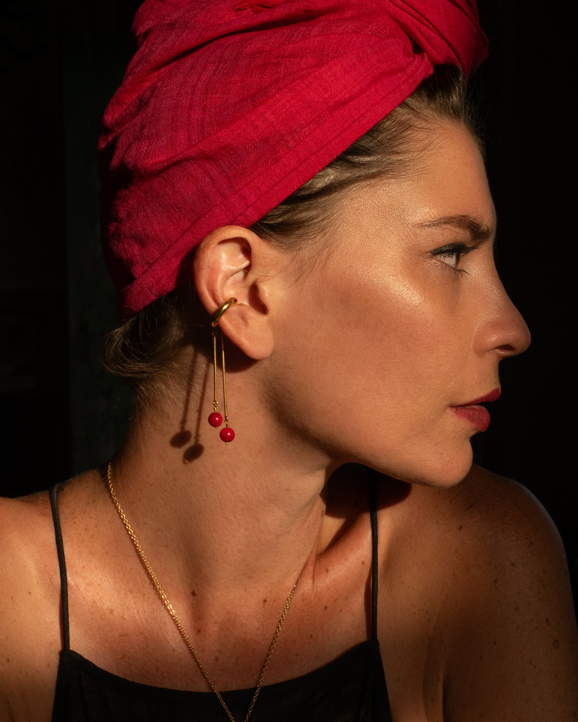 Earcuff Two Red Corals