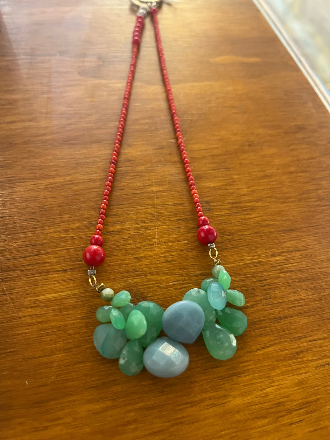 One Of a kind Necklace Red Coral and Turquoise