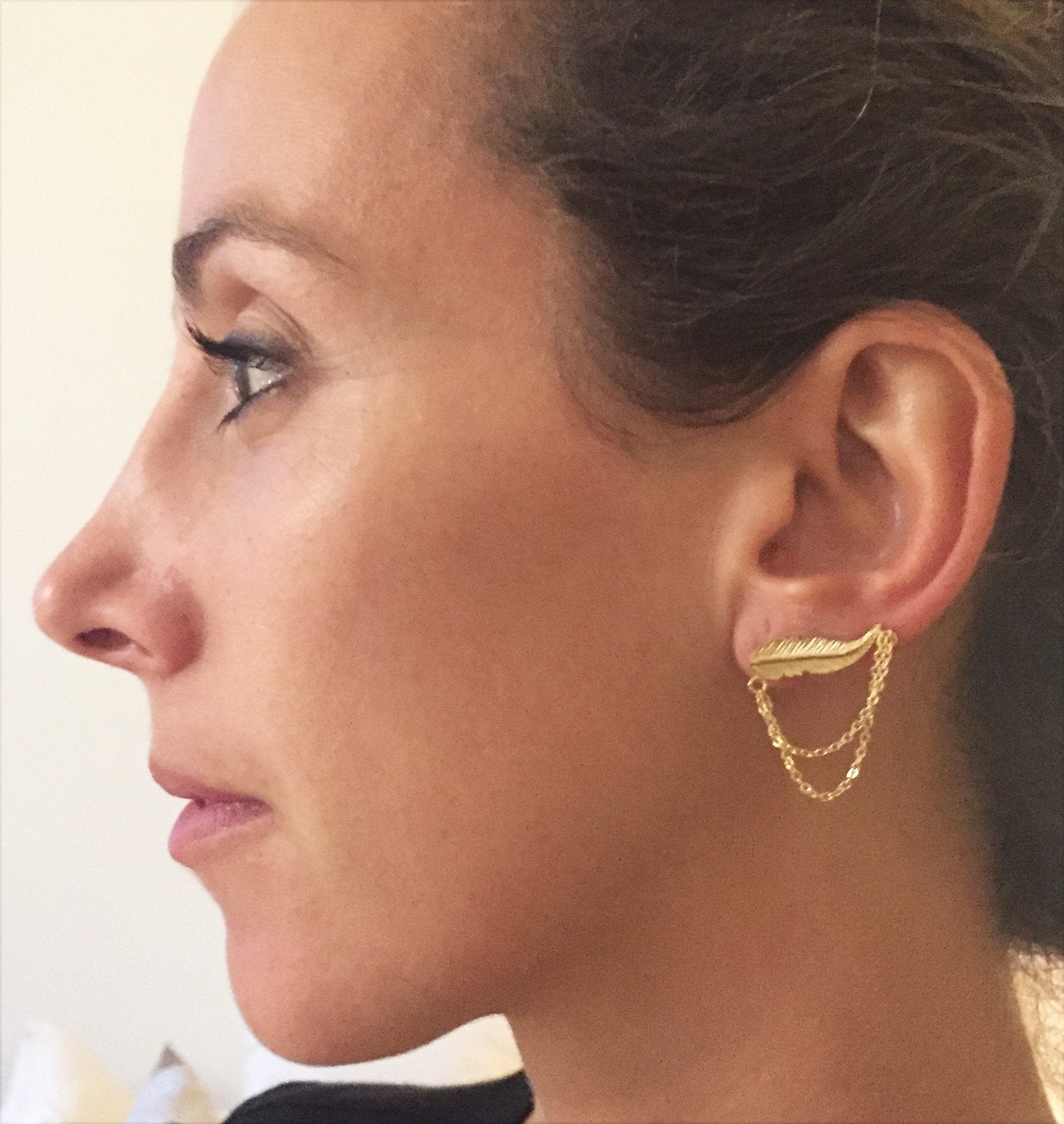 Earrings Pluma with Chain - Sophie Simone Designs